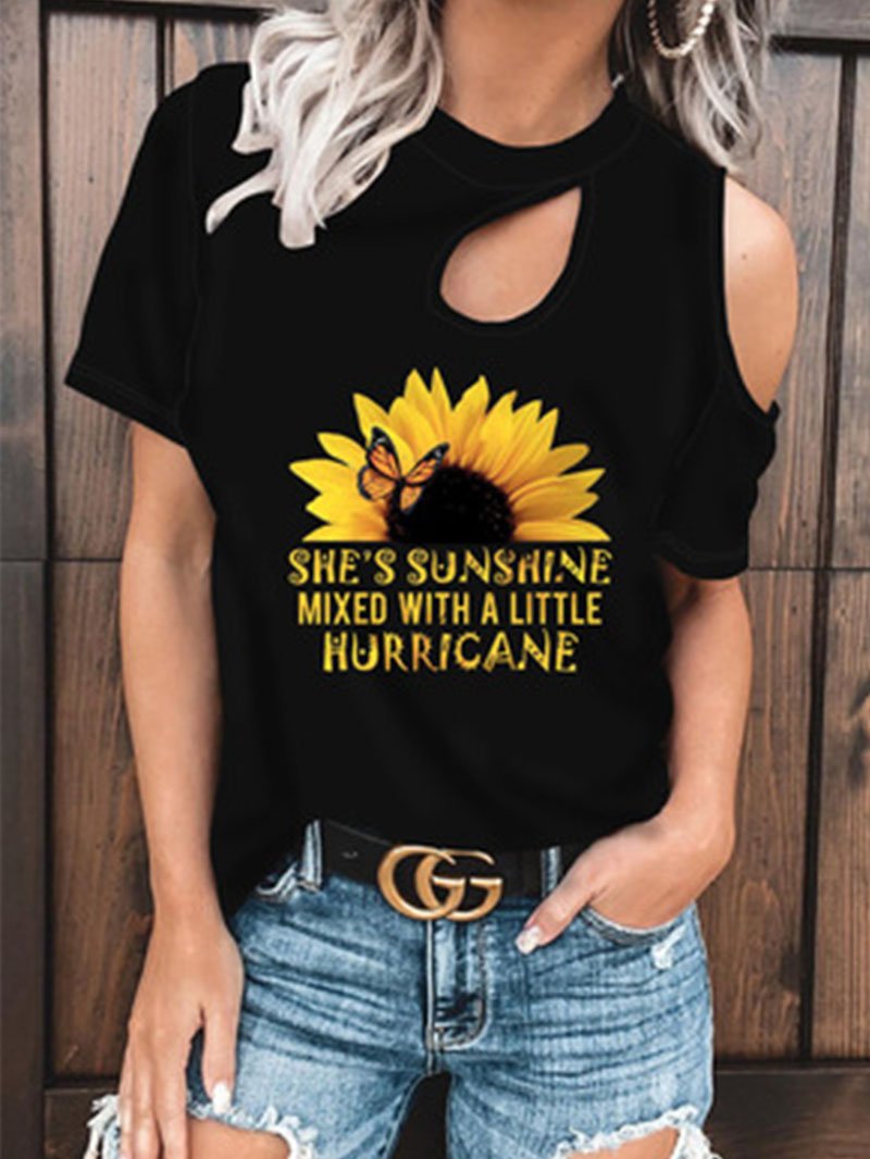Women's sunflower English print short-sleeved tops