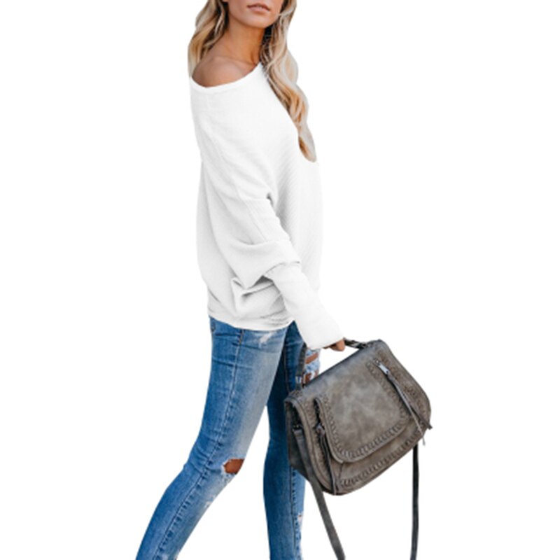 12Umeko Autumn Winter One-shoulder Fashion Sweater Batwing Sleeve Women's Knitted Sweater New Loose Versatile Multicolor Sweaters