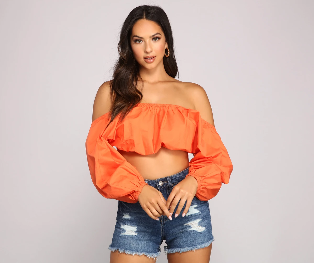 Women Top Sexy Blouse Off Shoulder Top Long Sleeve Solid Color White Shirt Puff Sleeve Ruffle Tunic Crop Top Summer Tube Top