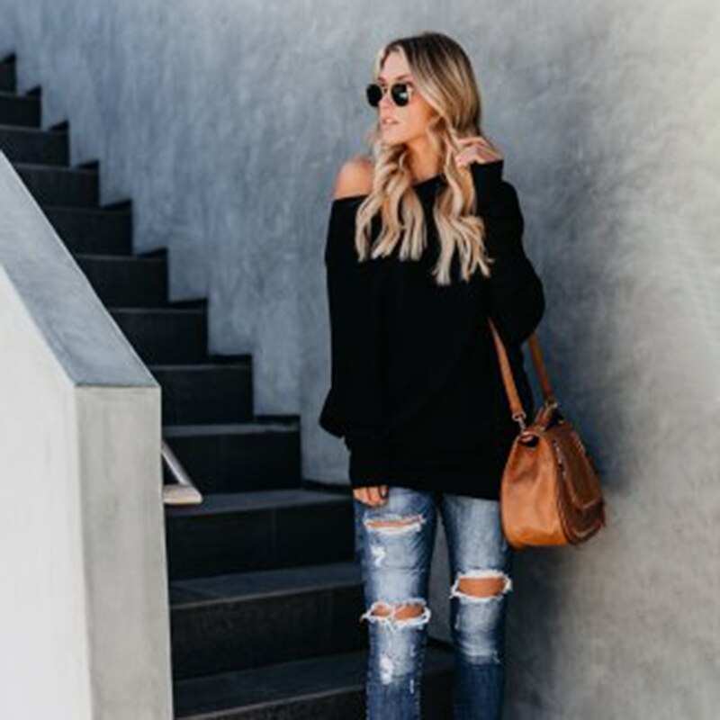 12Umeko Autumn Winter One-shoulder Fashion Sweater Batwing Sleeve Women's Knitted Sweater New Loose Versatile Multicolor Sweaters