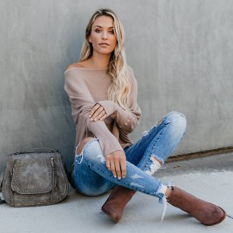 12Umeko Autumn Winter One-shoulder Fashion Sweater Batwing Sleeve Women's Knitted Sweater New Loose Versatile Multicolor Sweaters