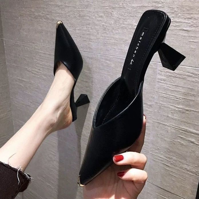 Women's fashion all-match pointed toe high heel chunky heel sandals