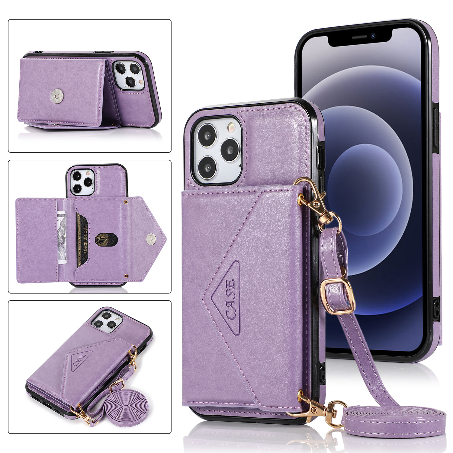Messenger Phone Case Multi-function Card Leather Case for iPhone Samsung