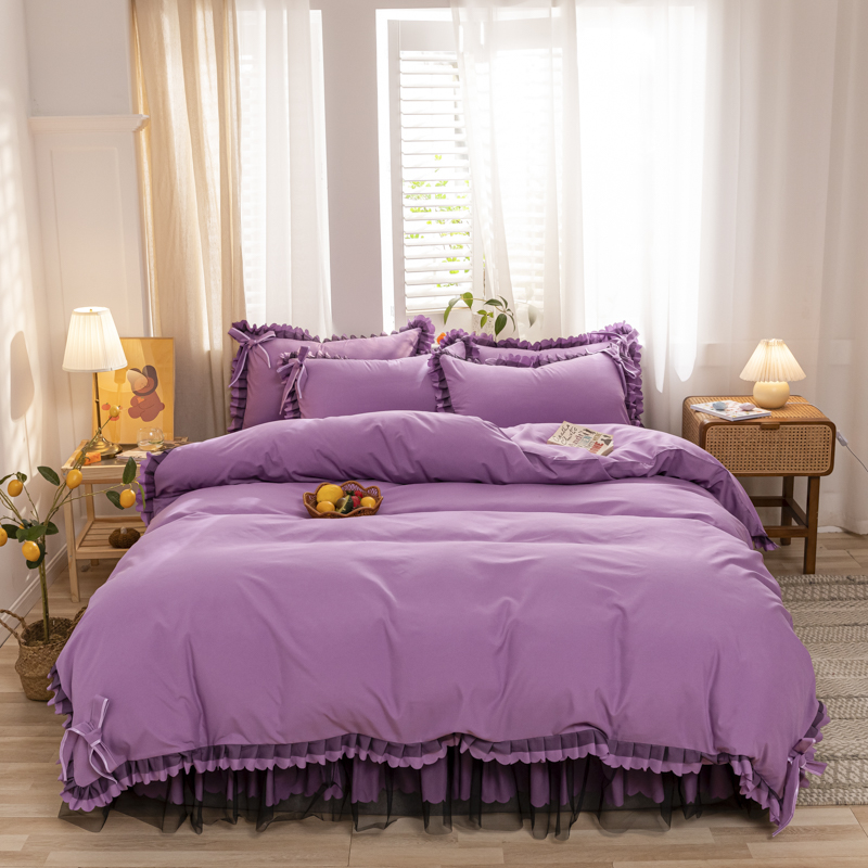 Sleepymill® Solid Color with Lace Edge Design Bedding Set 